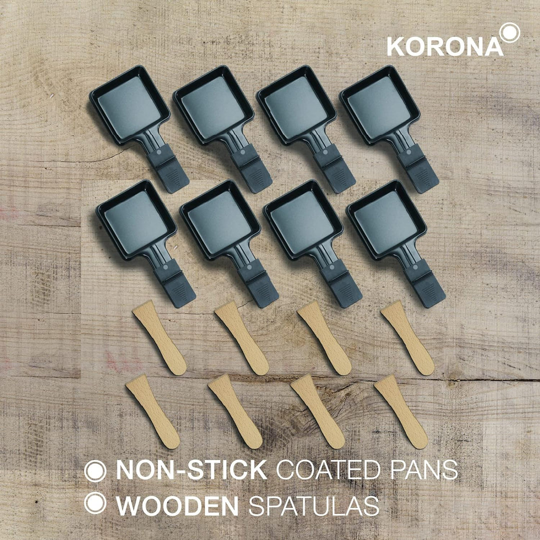 Korona 45072 Klappbares Raclette für 8 Personen | 2-in-1-Raclette mit 8 Pfannen & Spateln | Mit Anti