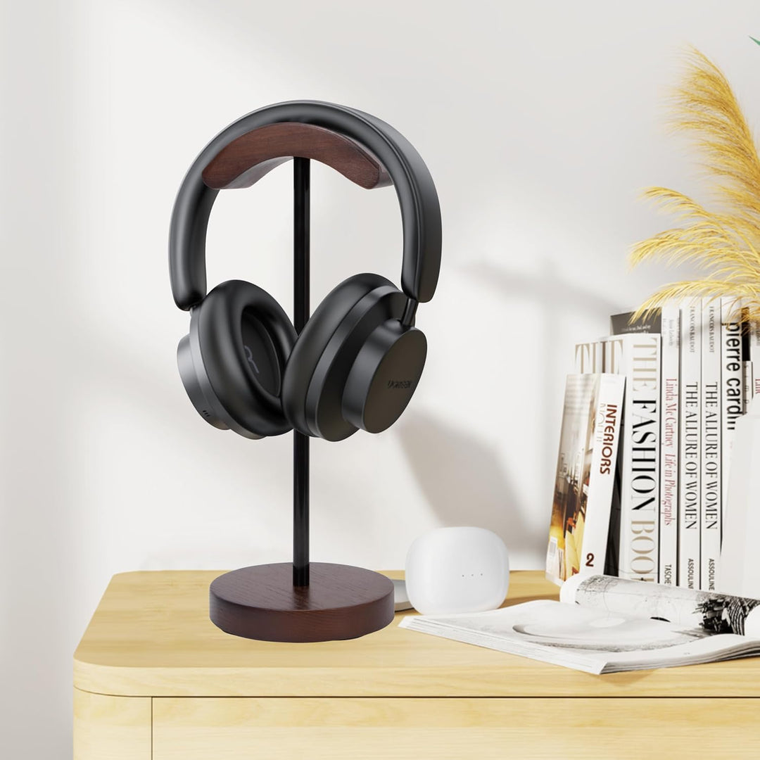 Kopfhörer Ständer Holz, Wood Headset Halterung aus Walnussholz und Metall mit Anti Rutsch Pad für Al