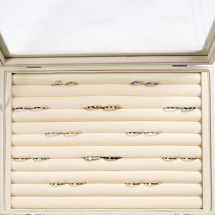 Frebeauty Ringe/Ohrringe Organizer Tablett mit klarem Deckel 10 Slots Samt Schublade Einsatz Schmuck