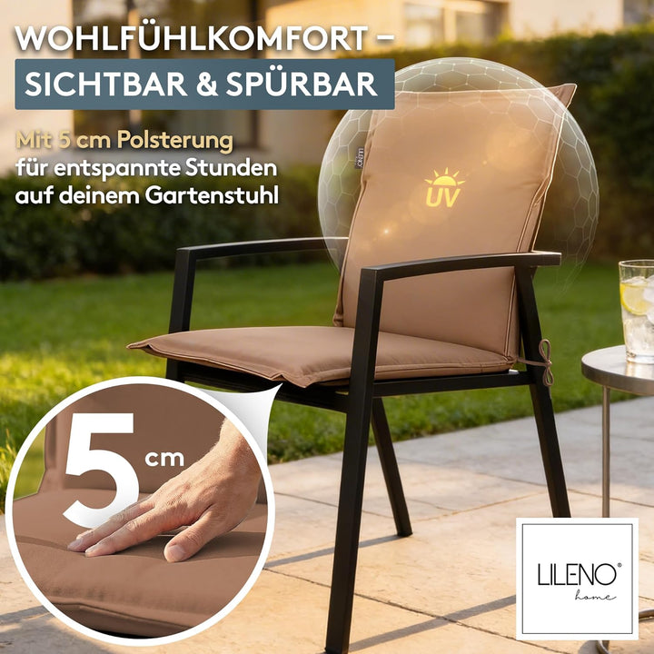 LILENO HOME Gartenstuhl Auflagen [1er Set - Niedriglehner] in Taupe - Bequeme Liegen als Sitzauflage
