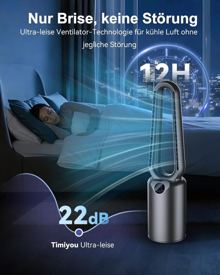 Turmventilator mit Luftreiniger & Fernbedienung | Sehr Leiser DC-Motor Ventilator | 90° oszillierend