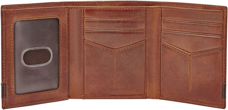 Fossil Herren Quinn Leder Trifold Geldbörse 8,5 cm L x 2 cm B x 10 cm H Braun, Braun