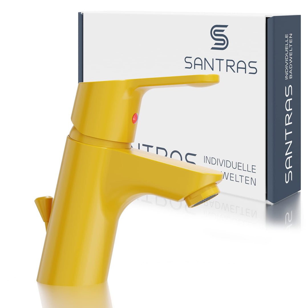 SANTRAS® Waschtischarmatur für das Bad mit Zugstange in Gelb – Einhebel-Mischarmatur warm kalt für e