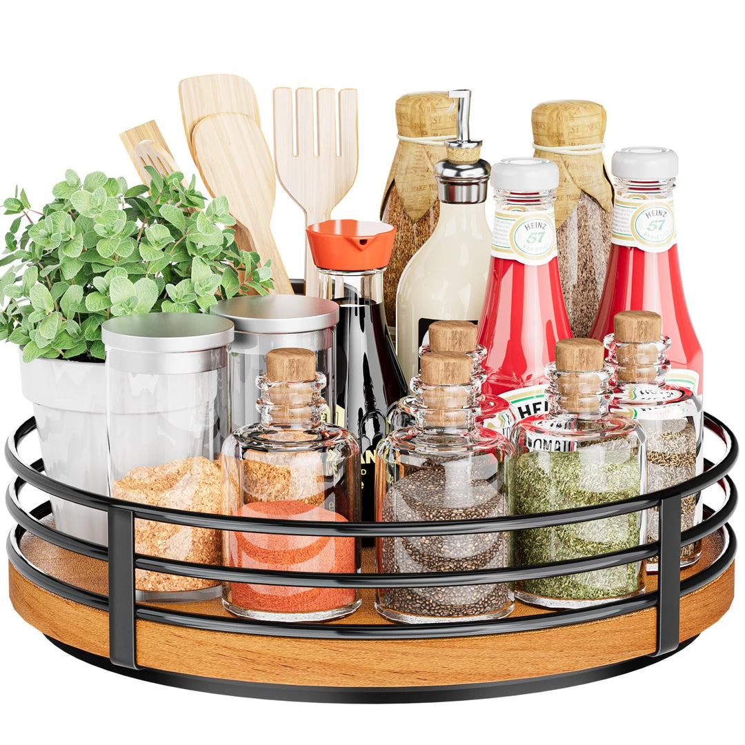 Lazy Susan Drehteller-Organizer aus Holz, rund, 25,4 cm, für Schrank, Küche, Arbeitsplatte, Esstisch
