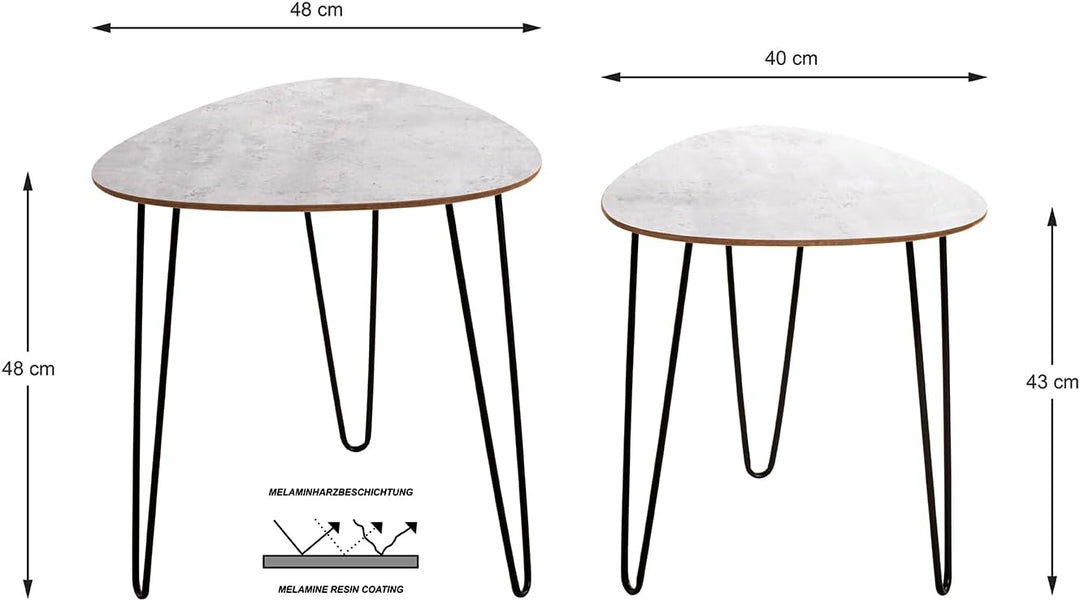 HAKU Möbel Beistelltisch 2er Set, schwarz-betonoptik,