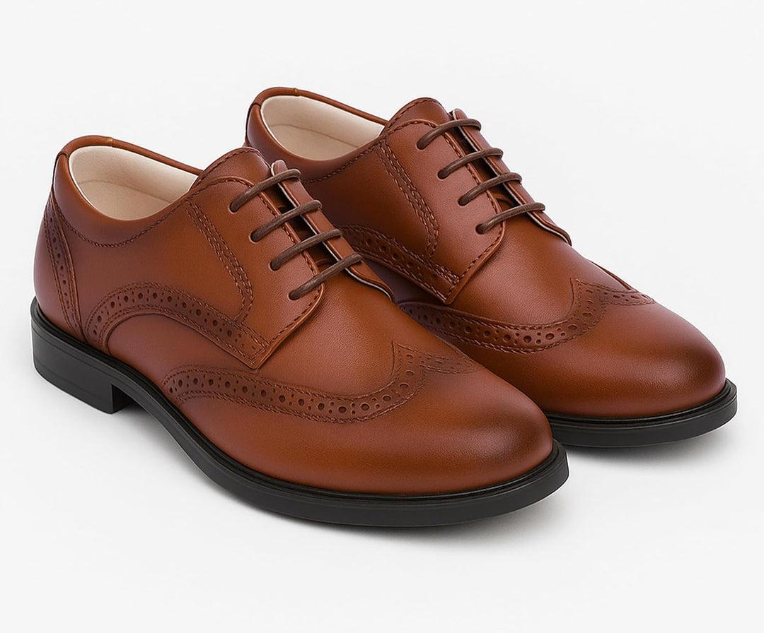 Jungen Kunstleder Lack Brogue Abendschuhe Schnürschuhe formelle Hochzeit Pagenkopf Schuhe, 22 EU Tan