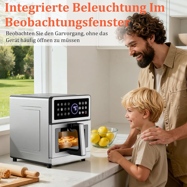 Heissluftfritteuse 8L XXL | Airfryer Ober/Unterhitze Heizelemente, Air Fryer Luftfritteuse Sichtfens
