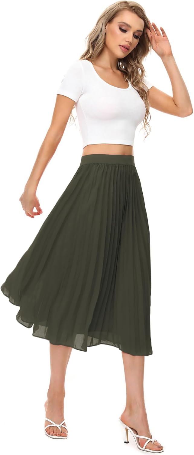 Durio Midirock Damen Faltenrock Plissee Damenrock Sommerrock Leicht Casualrock Chiffon Röcke A-Linie