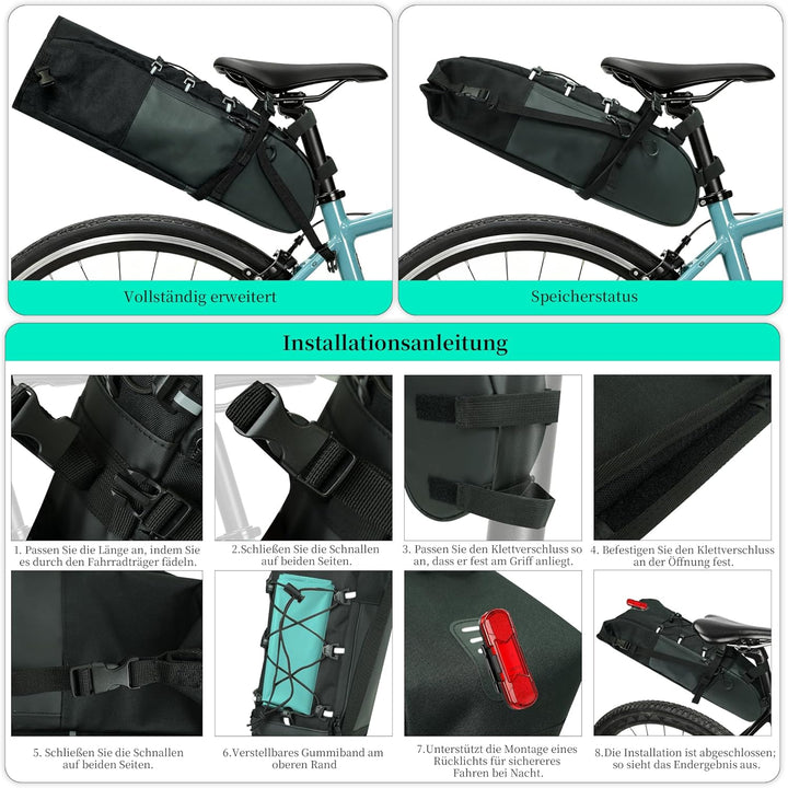 AUMTISC Fahrrad Satteltasche 11L,Sitztasche Aufbewahrungstasche für Outdoor Rennräder Fahrräder, Mou
