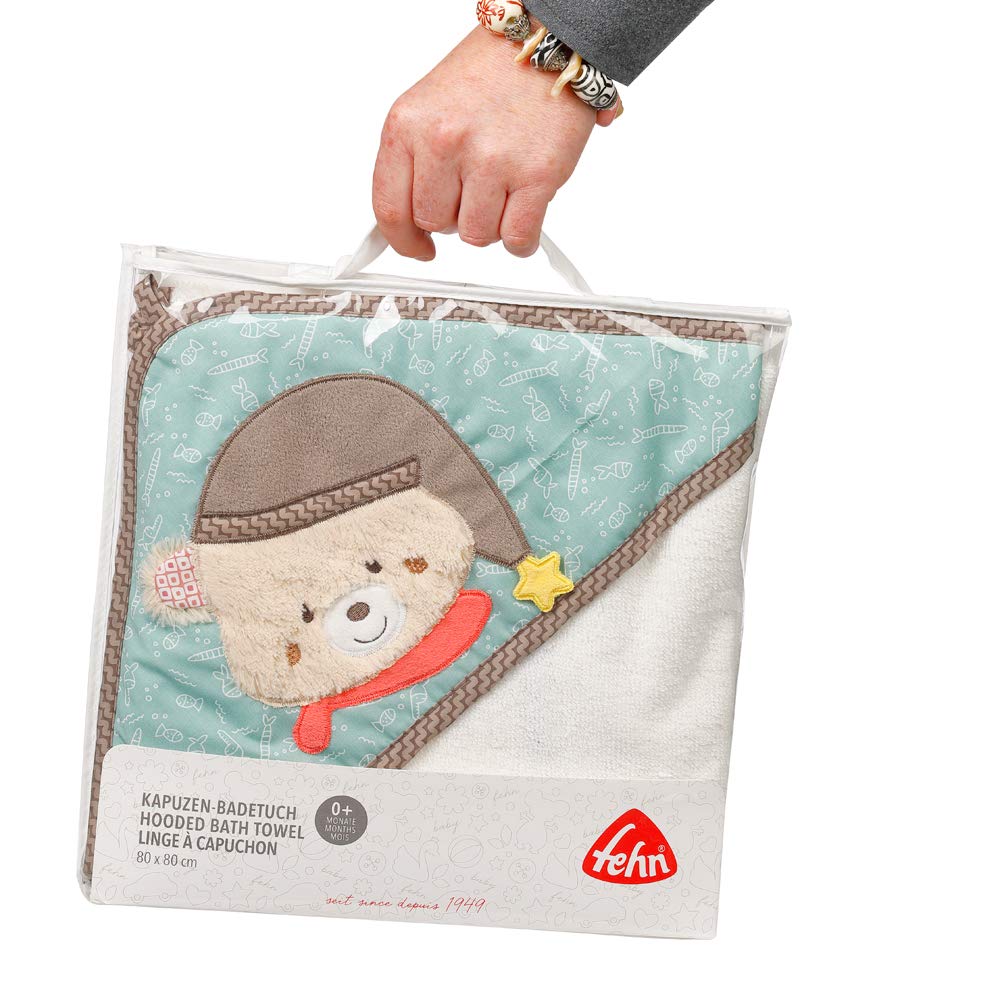 Fehn Badetuch Baby Bär - Badehandtuch Kinder Poncho aus Frottee - Handtuch mit süssem Teddybär- Baby
