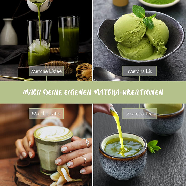 Matcha Besen und Löffel Set - handgefertigter Bambusbesen (Chasen) mit Löffel (Chashaku) für die tra