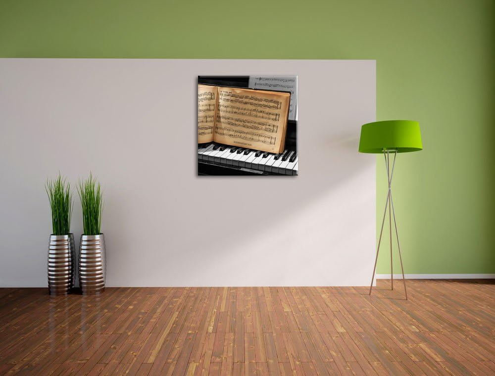Pixxprint Notenbuch auf Piano als Leinwandbild/Grösse: 70x70 cm/Wandbild/Kunstdruck/fertig bespannt,