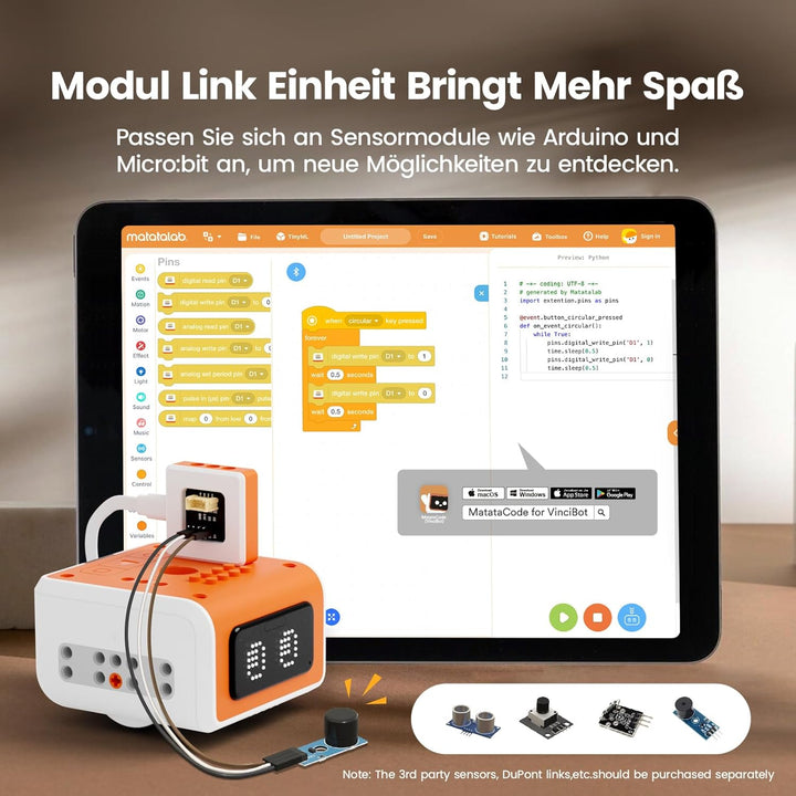 MatataStudio Inventor Kit für Vincibot Roboter mit 7*Baustile, 5*Elektronikmodule, 1*Modulanschluss