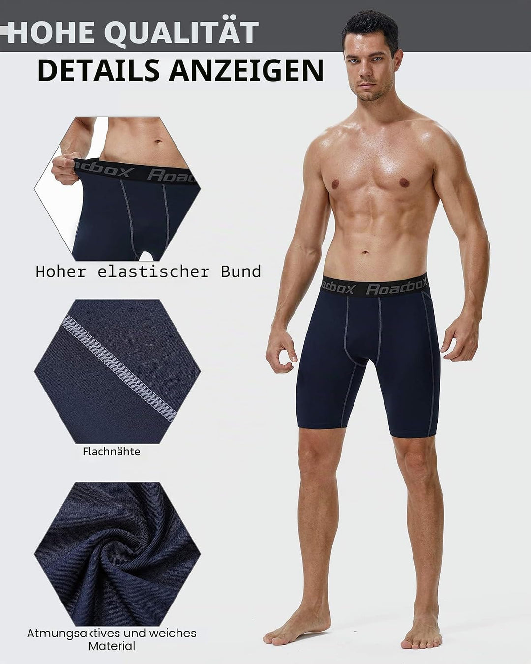 Roadbox 1, 2 oder 3 Pack Herren Kompressionsshorts, Schnelltrocknendes Base Layer Unterhose Tights K
