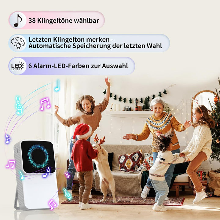 Fensteralarm Einbruchschutz, Tragbarer Empfänger mit 3 Sensoren | 5 Lautstärkestufen, 6-LED-Warnanze