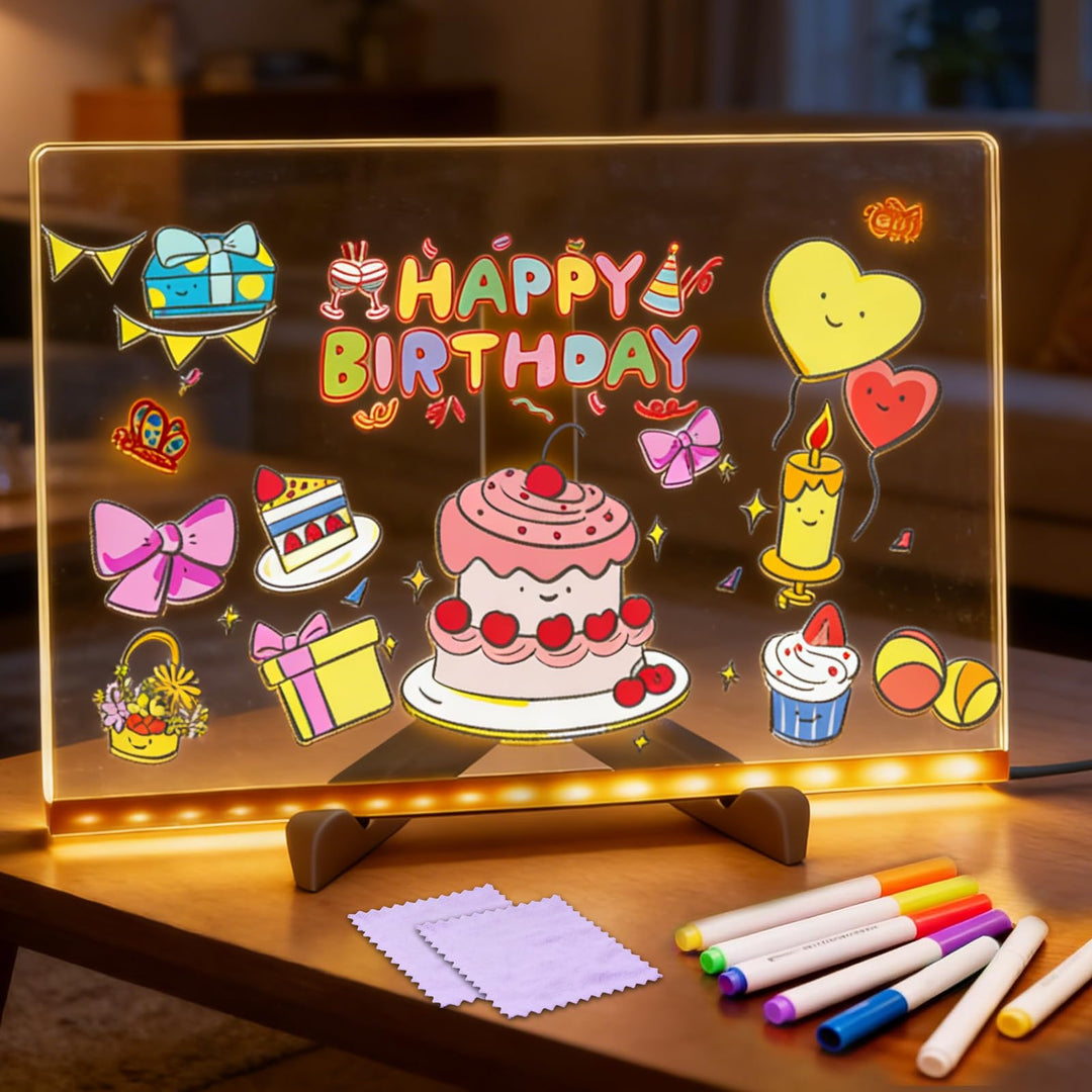 LED Notiztafel mit Farben, LED Zeichenbrett, 30 * 20cm Maltafel Kinder, Acryl Notiztafel mit 7 Farbe