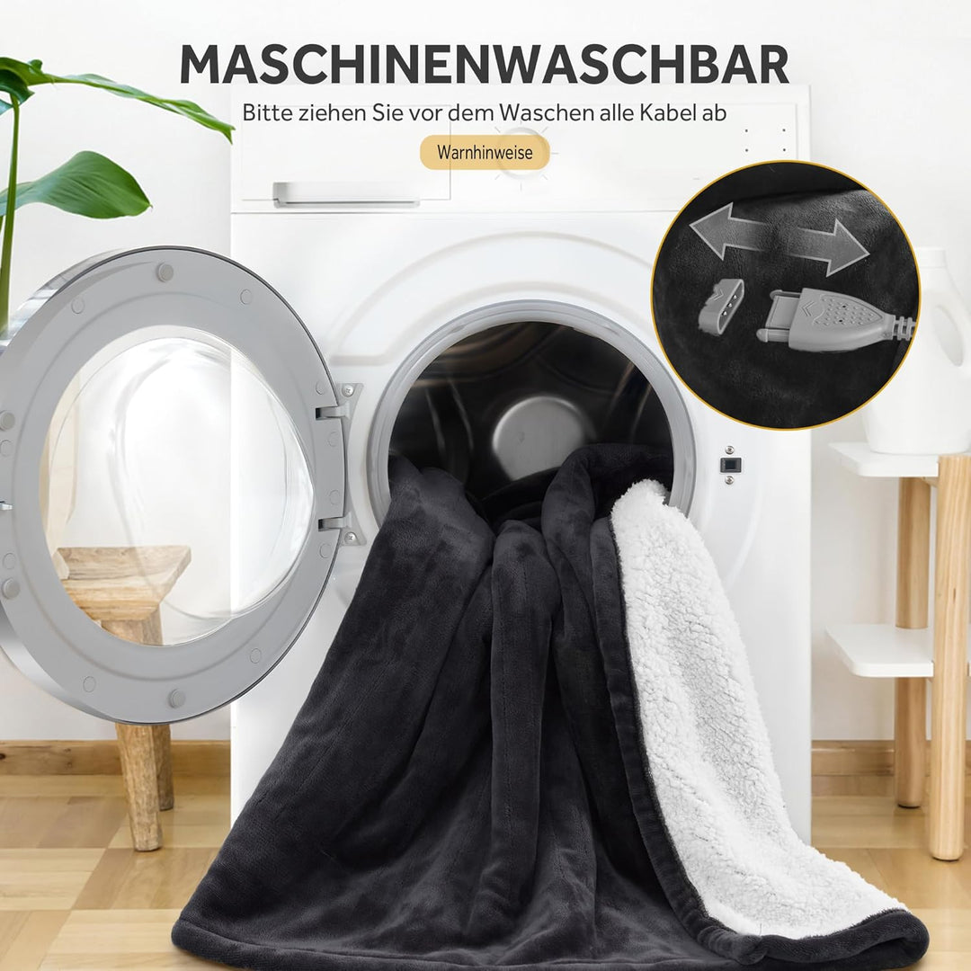 Heizdecke 150×200 cm Flanell Sherpa Mit Abschaltautomatik, 6 Temperaturstufen, Überhitzungsschutz -