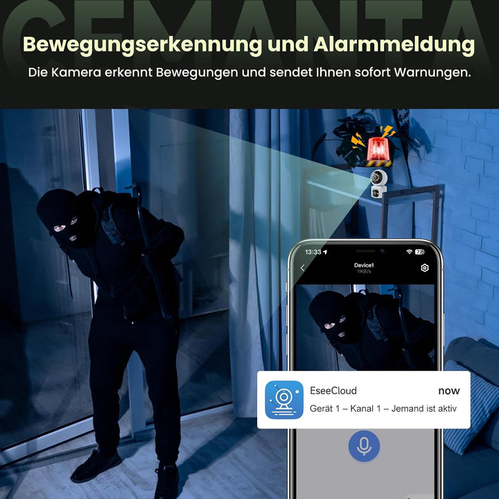 4MP Überwachungskamera für den Innenbereich, Kein Abonnement, 2,4/5GHz WLAN, 360° PTZ, Zwei-Wege-Aud