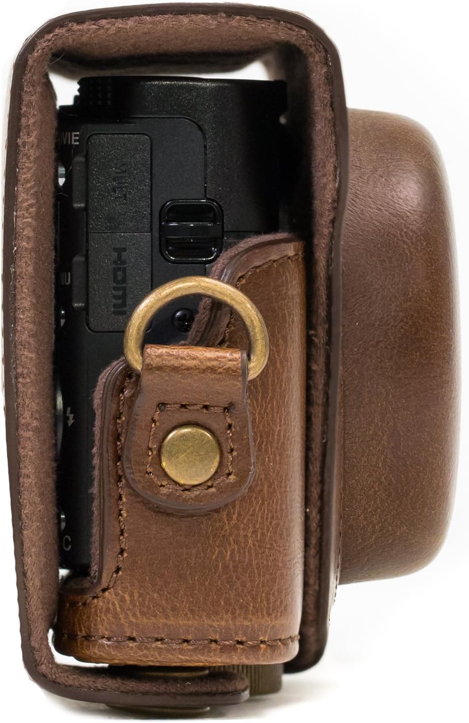 MegaGear Leder Kameratasche für Sony Cyber-shot DSC-WX500 Kompakte Systemkamera Dunkelbraun, Dunkelb