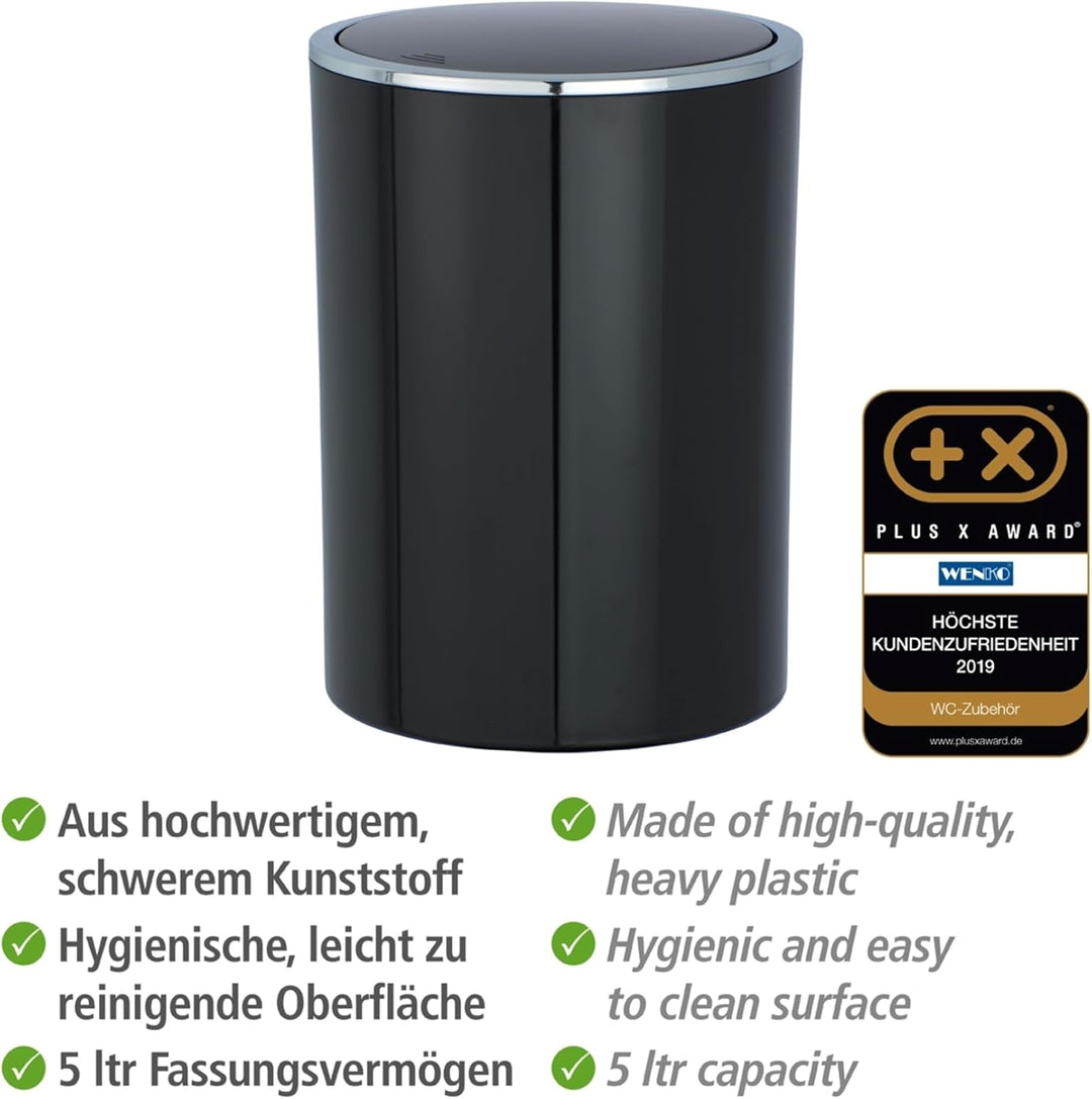 WENKO Kosmetikeimer Mod. Inca 5 Liter Abfallbehälter mit Deckel für Gäste-WC Badezimmer Mülleimer Ku