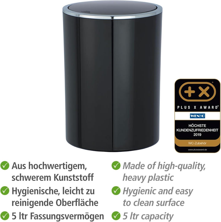 WENKO Kosmetikeimer Mod. Inca 5 Liter Abfallbehälter mit Deckel für Gäste-WC Badezimmer Mülleimer Ku