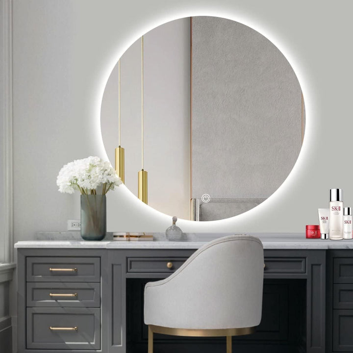 SensaHome – Runder Badezimmerspiegel ohne Rahmen mit LED-Beleuchtung – dimmbar – Wandspiegel – 70 cm