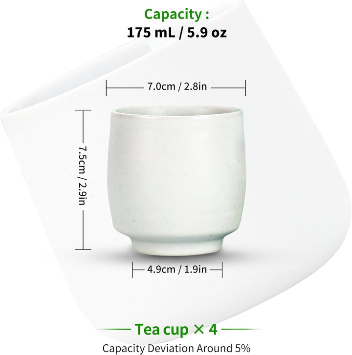 TEANAGOO Chinesische Teetassen, 165 ml, Ruware, Elfenbeinweiss, 4 Stück/Box, TC07, asiatische Teetas