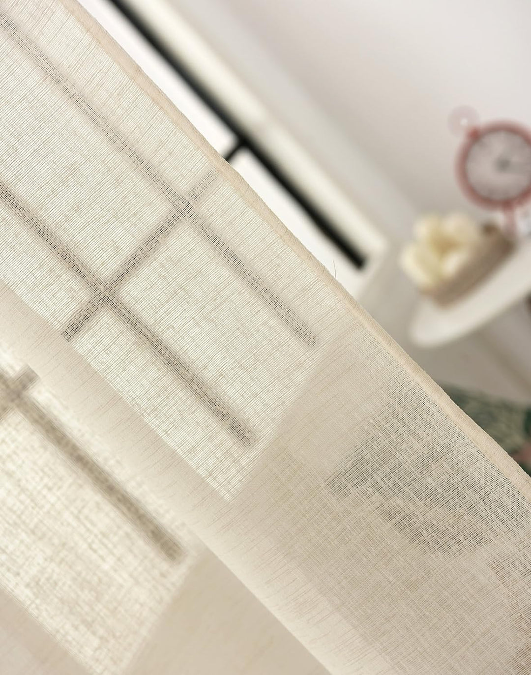 WOLTU Gardinen transparent mit Kräuselband 2er Set Vorhänge Leinenoptik Halbtransparent Voile Leinen