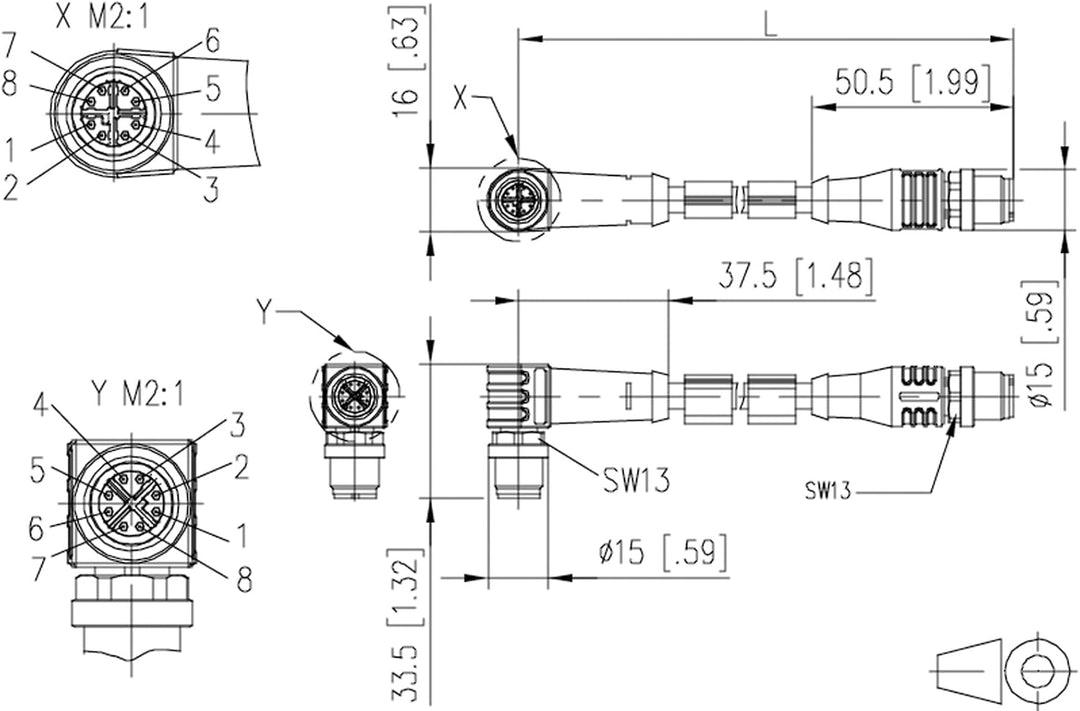 METZ CONNECT Verbindungsleitung M12 ST-M12 ST, 8-pol X-kodiert, gewinkelt-gerade, 5 m