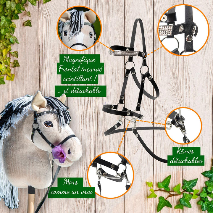 Hobby Horse Fjord A3 - Pferd, Stick, beige, schwarze und weisse Haare, komplettes Netz mit glitzernd