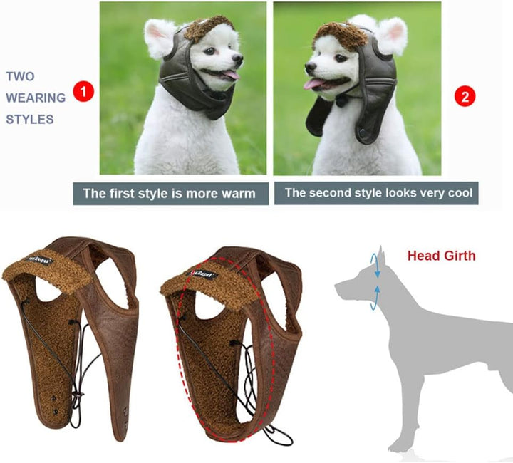 Leconpet Hunde Fliegermütze Hund Winter Pilotenmütze mit Ohrenklappen für kaltes Wetter (L, Schwarz)
