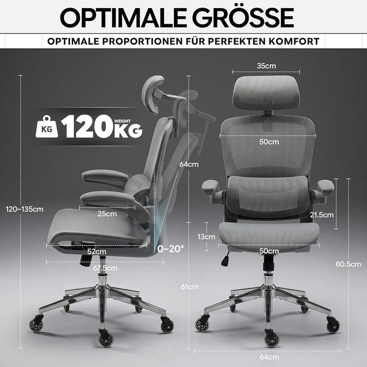 Schreibtischstuhl Ergonomischer Bürostuhl mit 150kg Tragkraft, verstellbaren Armlehnen, dynamischer