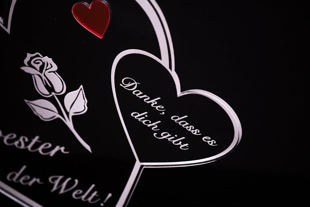 Acryl Schild in Herz Form "Für die beste Schwester der Welt" die perfekte Geschenkidee, mit Lasergra