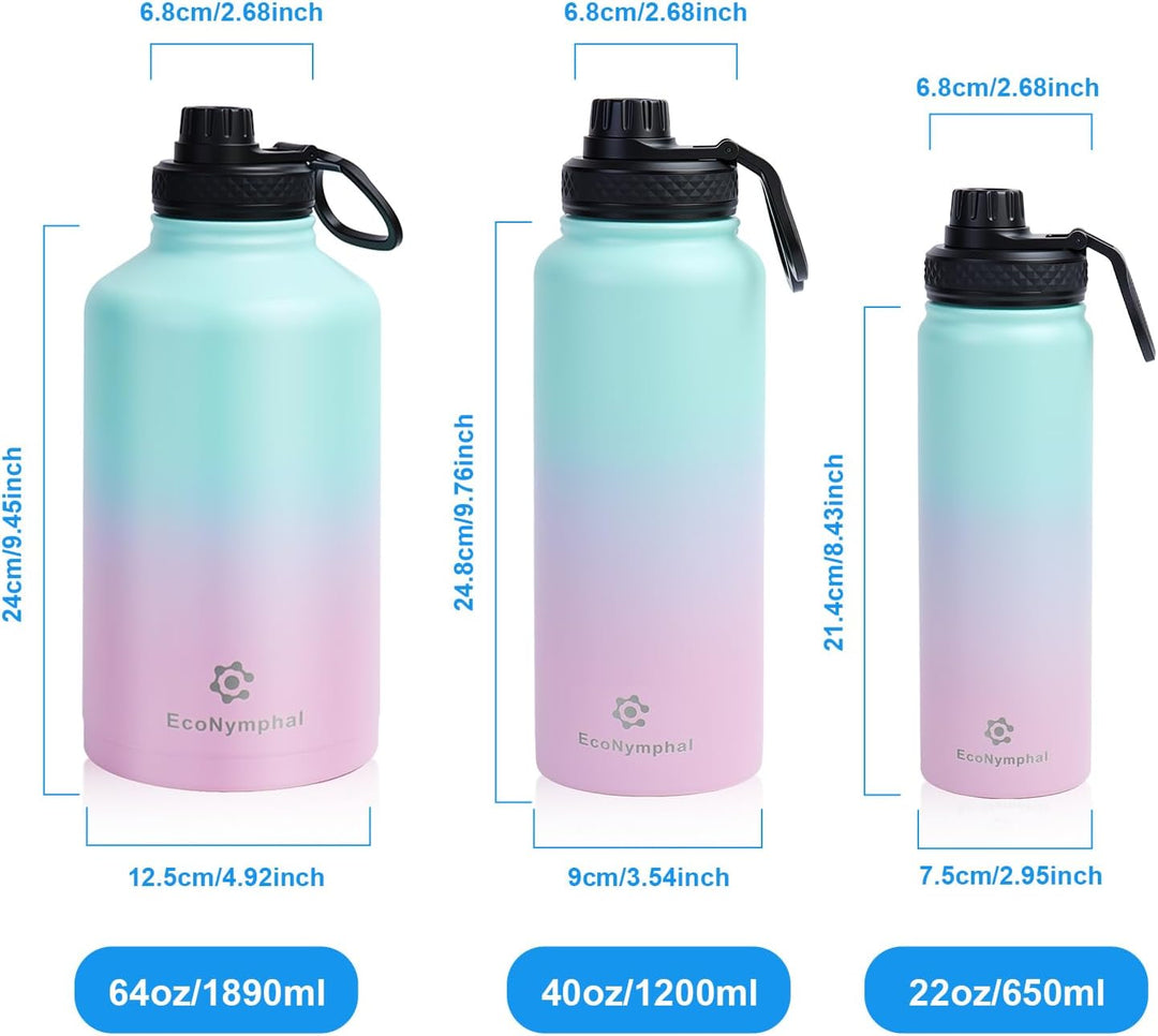 Edelstahl trinkflasche 1.9L - Isolierflasche mit Strohhalm &amp; 2 Deckeln - 100% Auslaufsicher - Reinig