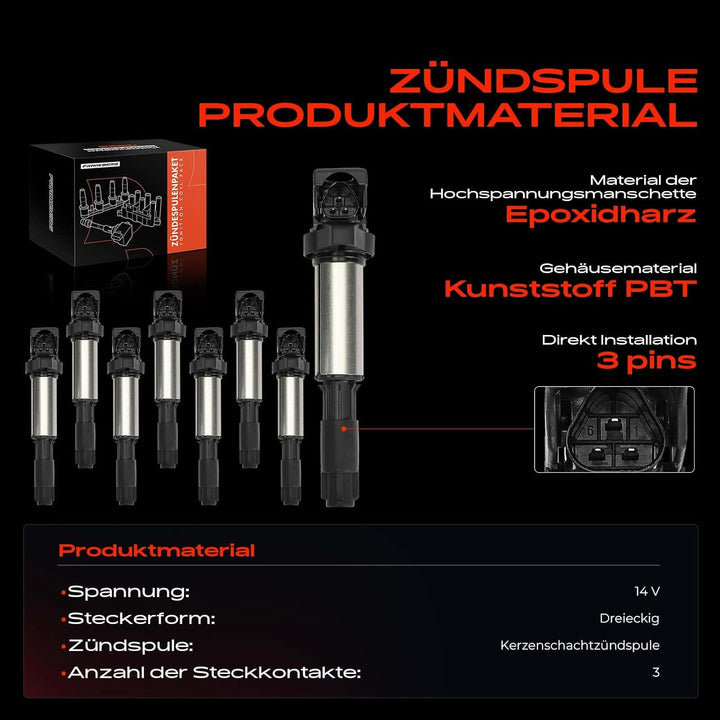 Frankberg 8x Zündspule Zündmodul Kompatibel mit E46 E90 E91 E92 E93 E39 E60 E61 F07 E63 E64 F13 E81