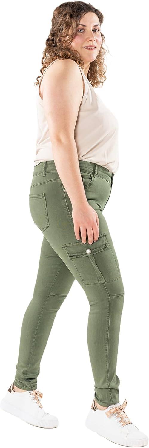 Nina Carter Damen Cargo Jeans grossen Grössen Stretchjeans Plus Size Jeanshosen Used-Look Denim Hose