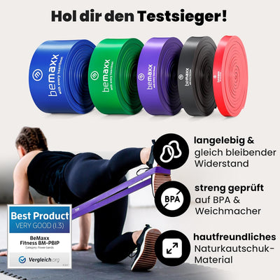 Fitnessband Pull Up Resistance Band, Klimmzughilfe + Trainings-eBook - DAS Klimmzug Widerstandsband