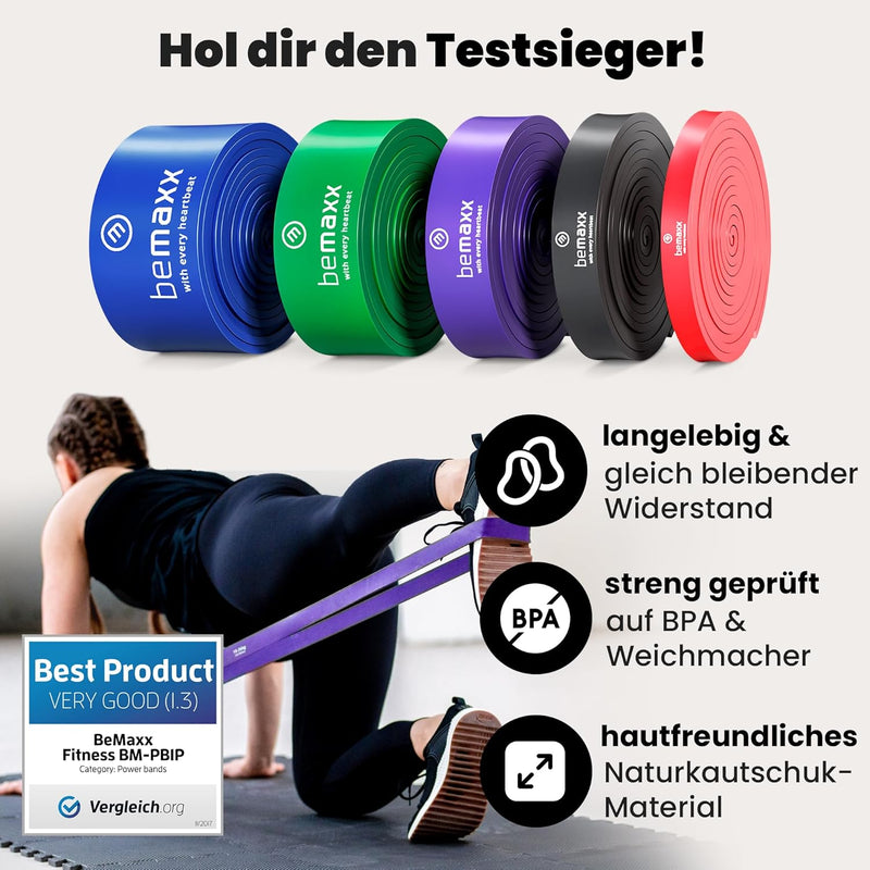 Fitnessband Pull Up Resistance Band, Klimmzughilfe + Trainings-eBook - DAS Klimmzug Widerstandsband