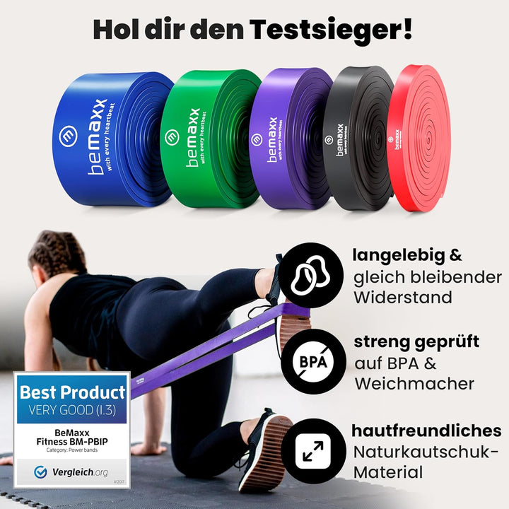 Fitnessband Pull Up Resistance Band, Klimmzughilfe + Trainings-eBook - DAS Klimmzug Widerstandsband