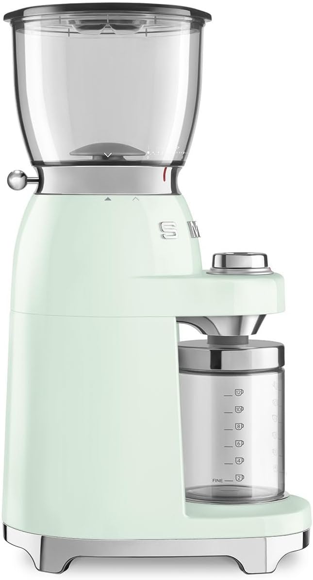 Smeg, Kaffeemühle CGF11PGEU, konisches Edelstahlmahlwerk, 30 Mahlgrad Einstellungen, 350 g Kaffeeboh