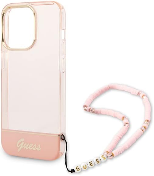 Guess GUHCP14LHGCOHP hülle für iPhone 14 Pro 6, 1" rosa/pink hardcase Translucent Pearl Strap, schwa