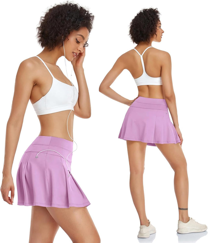 VUTRU Damen Tennisröcke Hohe Taille Tennis Skort mit Taschen Laufröcke Sport Golfrock mit Innenhose