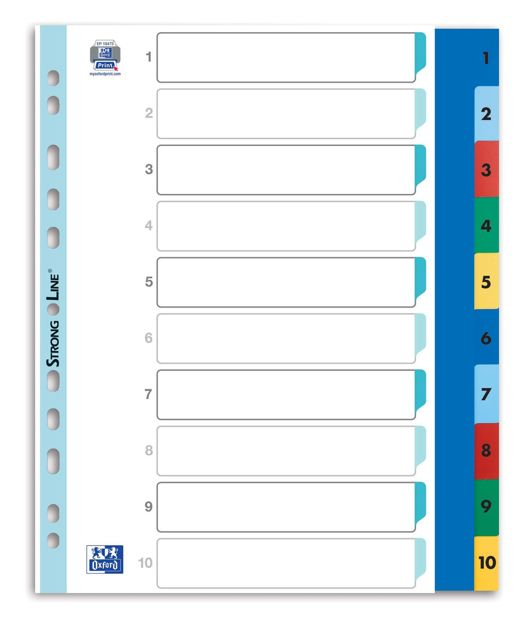Oxford Register Strong-Line, Zahlen 1-10, DIN A4, aus Kunststoff, XL, 10-teilig 25 Zahlen 1 - 10, 25