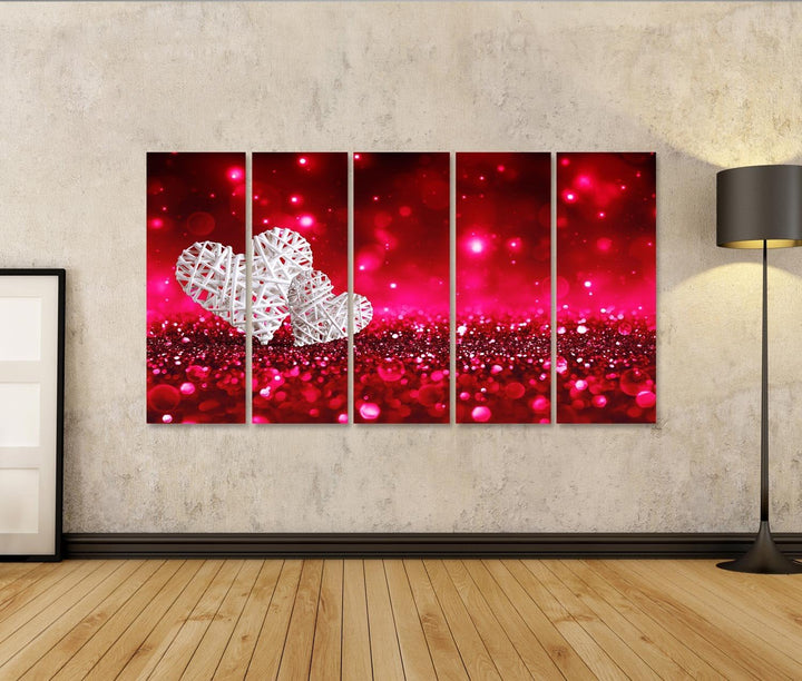 islandburner, Bild auf Leinwand Zwei Weidenherzen auf rotem, funkelndem Glitzer Wandbild Poster Lein