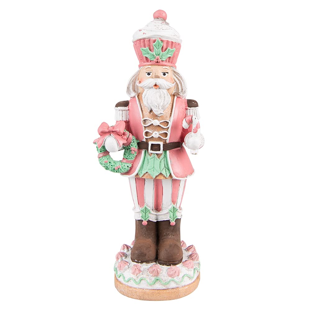Clayre & Eef Figur Nussknacker 24 cm Rosa Polyresin Weihnachtsdekoration