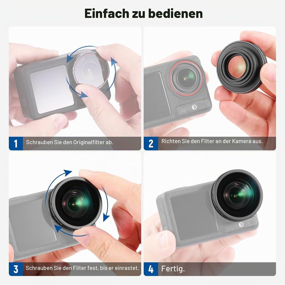 NEEWER 4 in 1 ND Filter und Objektiv Zubehör Set kompatibel mit DJI Osmo Action 5 Pro/4, Variabler N