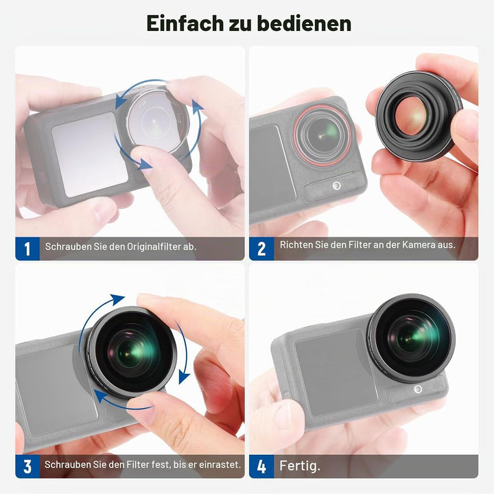 NEEWER 4 in 1 ND Filter und Objektiv Zubehör Set kompatibel mit DJI Osmo Action 5 Pro/4, Variabler N