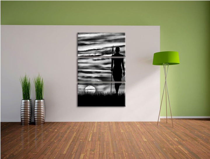 Pixxprint Monocrome, Roter Sonnenuntergang in Afrika 3-Teiler Leinwandbild 120x80 Bild auf Leinwand