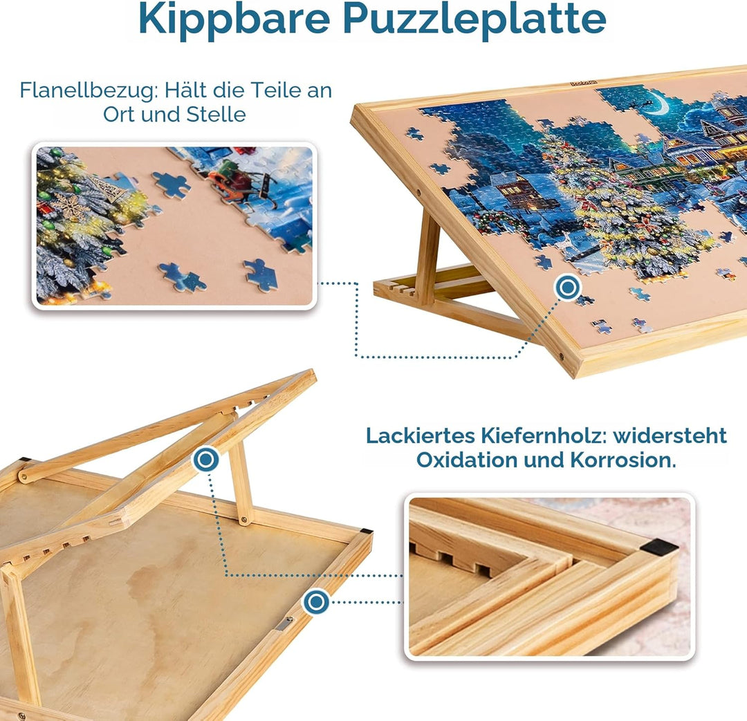 Becko US Jigsaw Puzzle Board with Clear Cover Adjustable Wooden Puzzle Easel Portable Jigsaw Puzzles