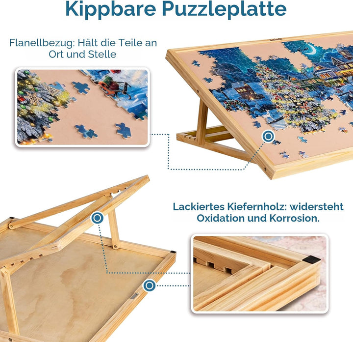Becko US Jigsaw Puzzle Board with Clear Cover Adjustable Wooden Puzzle Easel Portable Jigsaw Puzzles